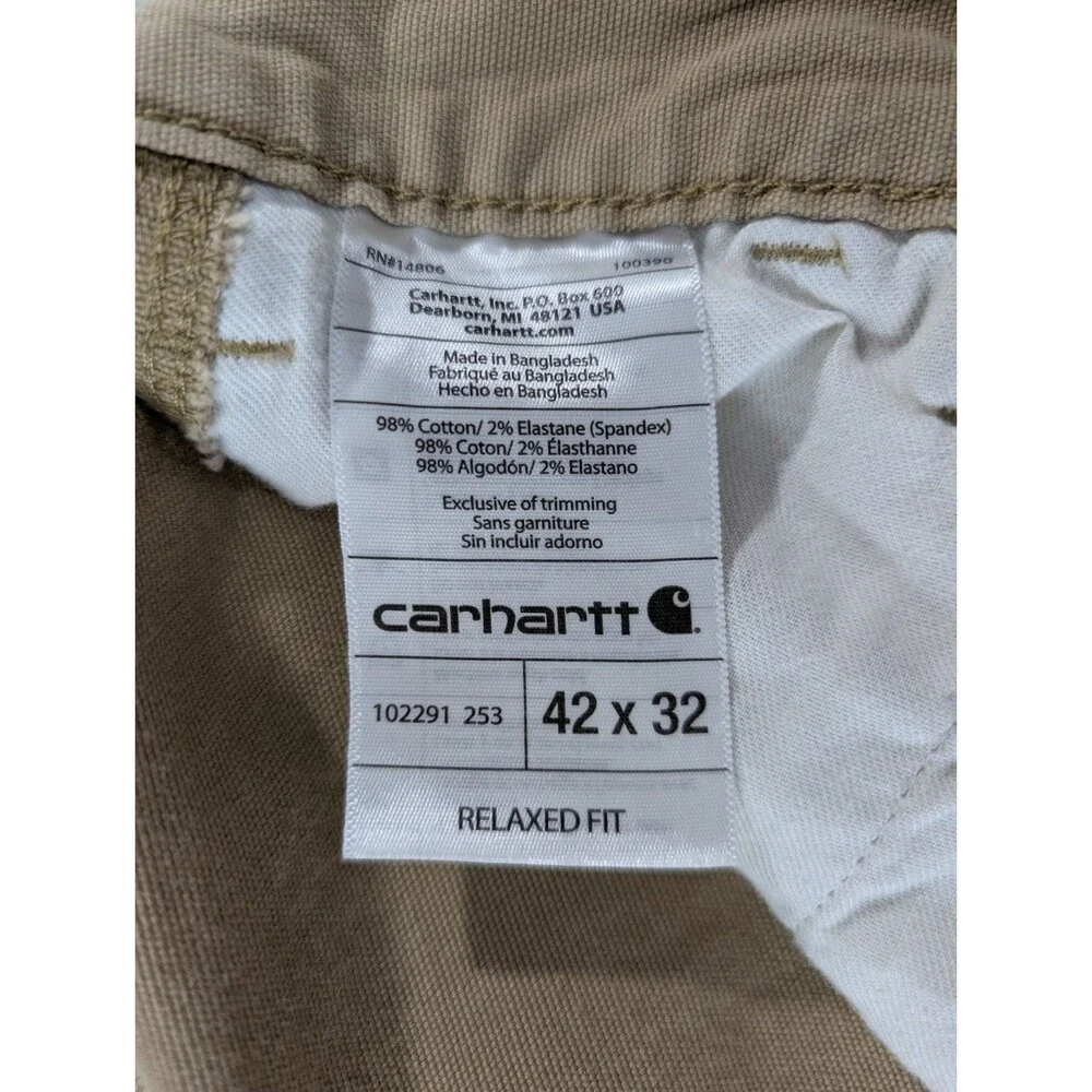Carhartt Rigby Canvas Dungaree Pants Mens 42x32 Tan Relaxed Workwear